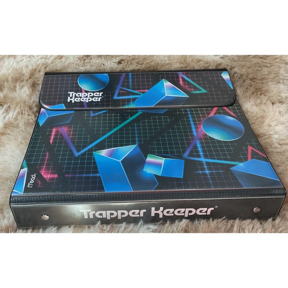 Mead Trapper Keeper Binder Retro Synthwave Geometric 3-Ring with 2 Portfolios